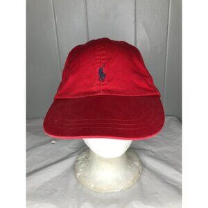 Vintage Polo Ralph Lauren Hat Cap Leather Strap Back Red Cotton